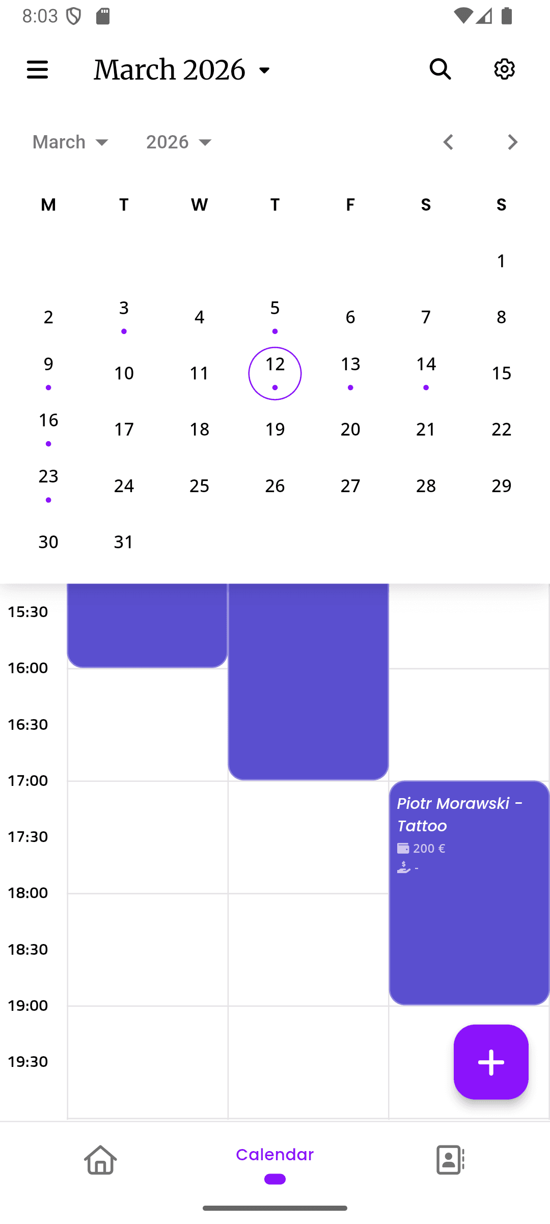 inkStar calendar overlay showing synced appointments from multiple calendar sources