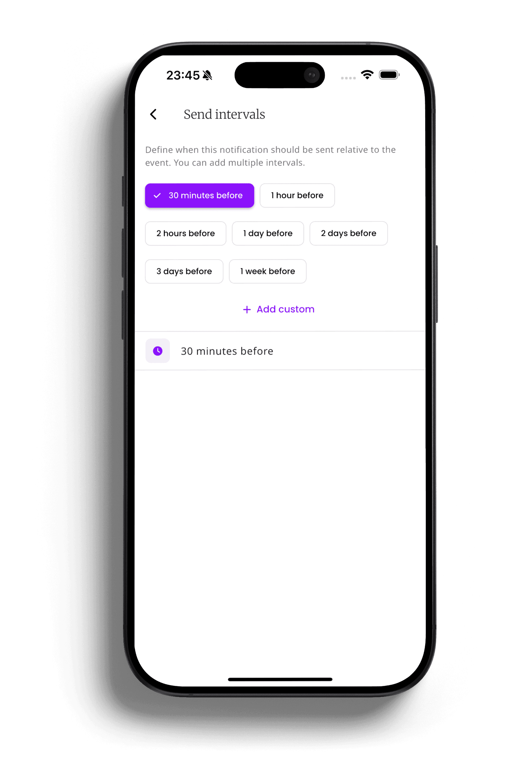 inkStar send interval settings on iPhone for scheduling automated appointment reminders minutes, hours, or days before the appointment