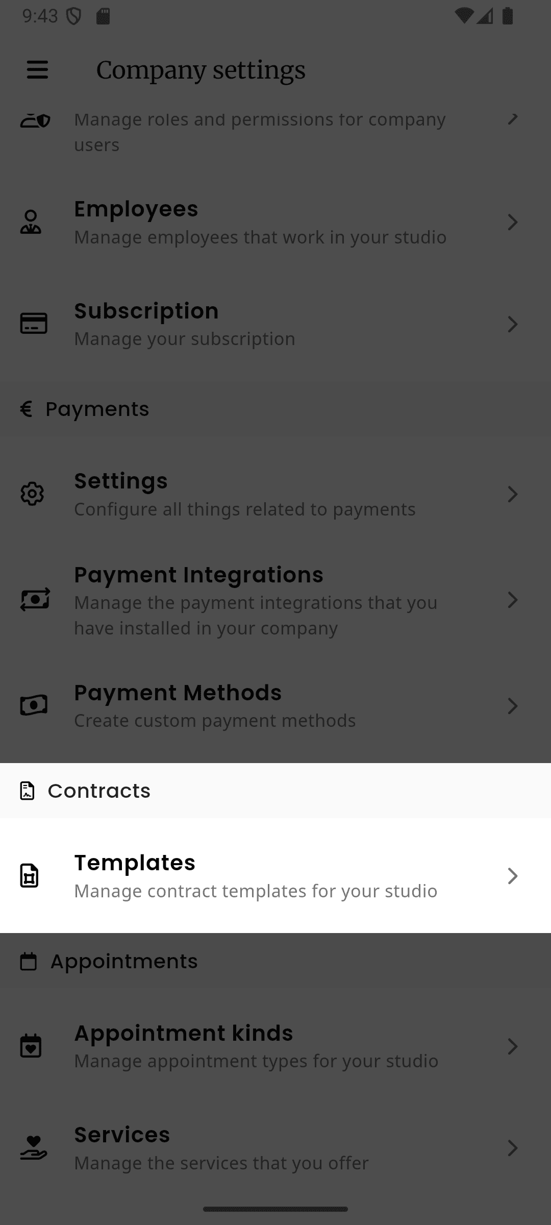 inkStar service configuration showing linked consent form templates