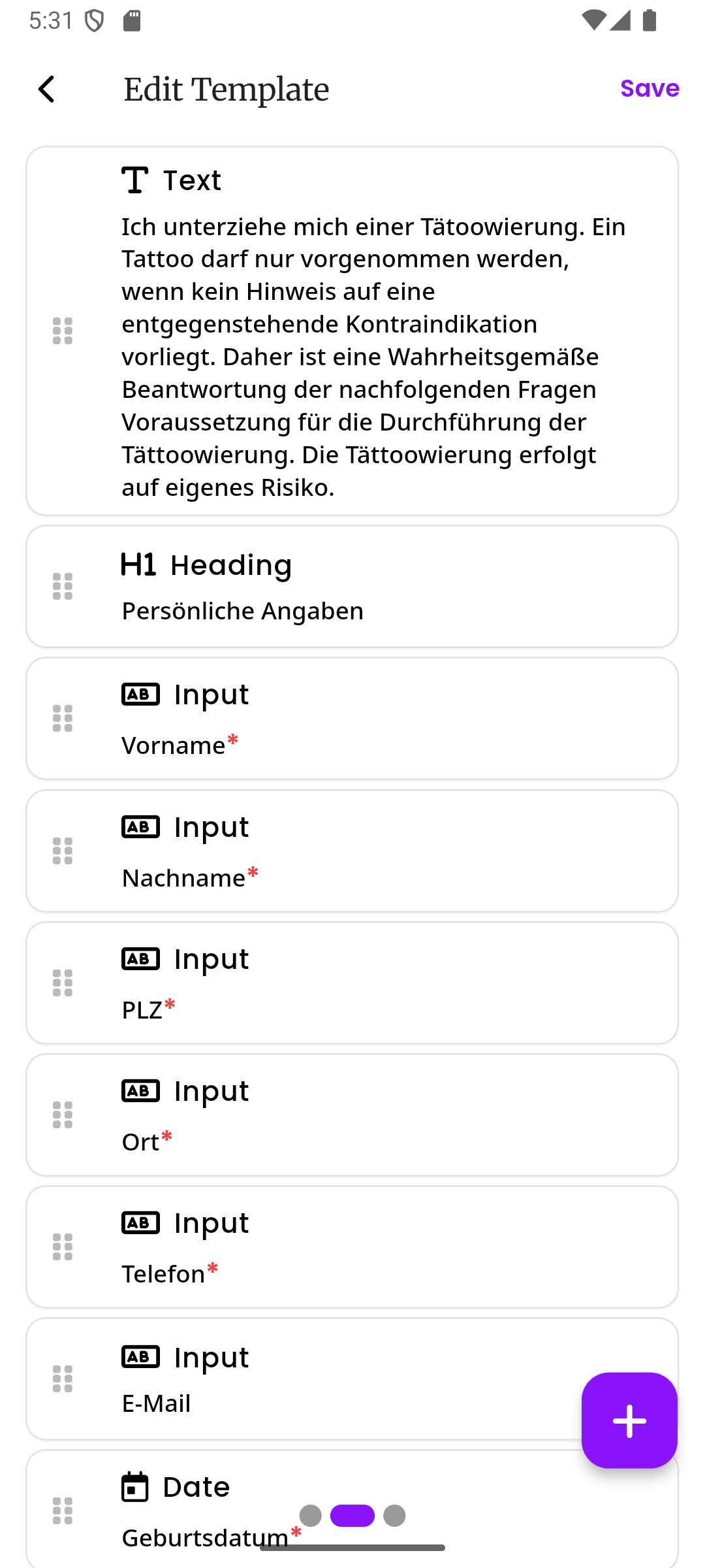 inkStar intake forms template editor with drag-and-drop medical history fields and digital waiver fields